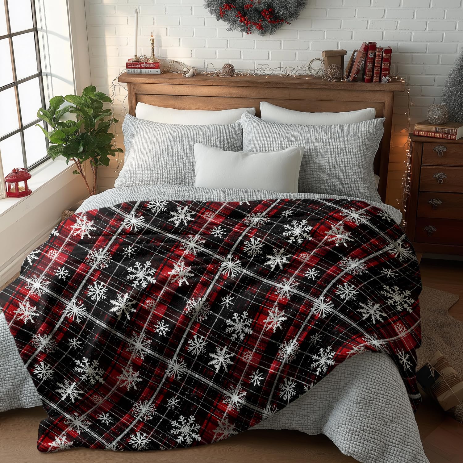 Plaid Snowflake Holiday Throw Blanket - Image 2