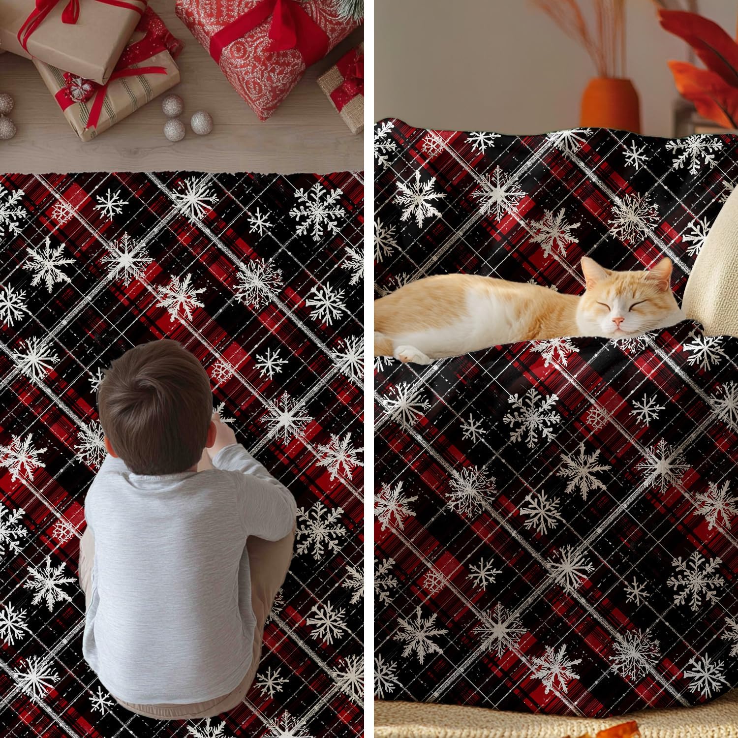 Plaid Snowflake Holiday Throw Blanket - Image 3