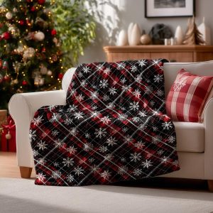 Plaid Snowflake Holiday Throw Blanket