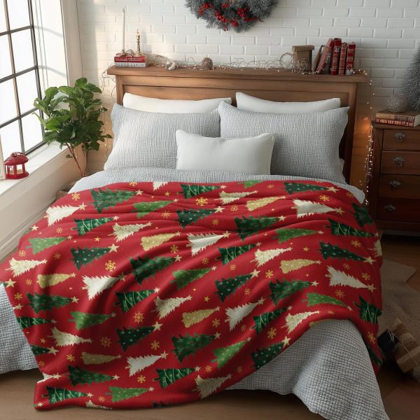 Red Christmas Tree Holiday Blanket - Image 2