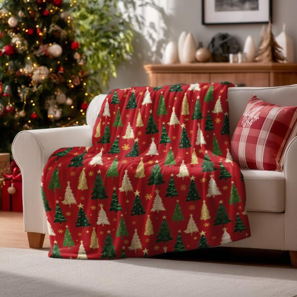 Red Christmas Tree Holiday Blanket - Image 4