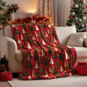 Red Christmas Tree Holiday Blanket