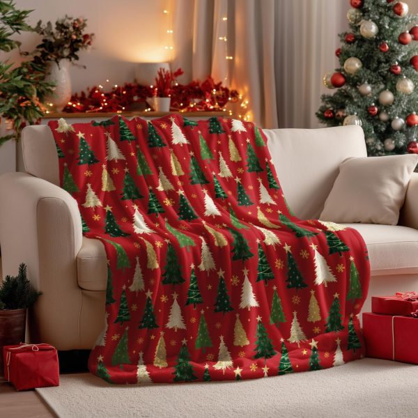 Red Christmas Tree Holiday Blanket