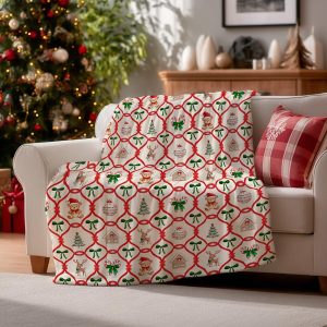Holiday Wreath & Ornament Christmas Throw Blanket
