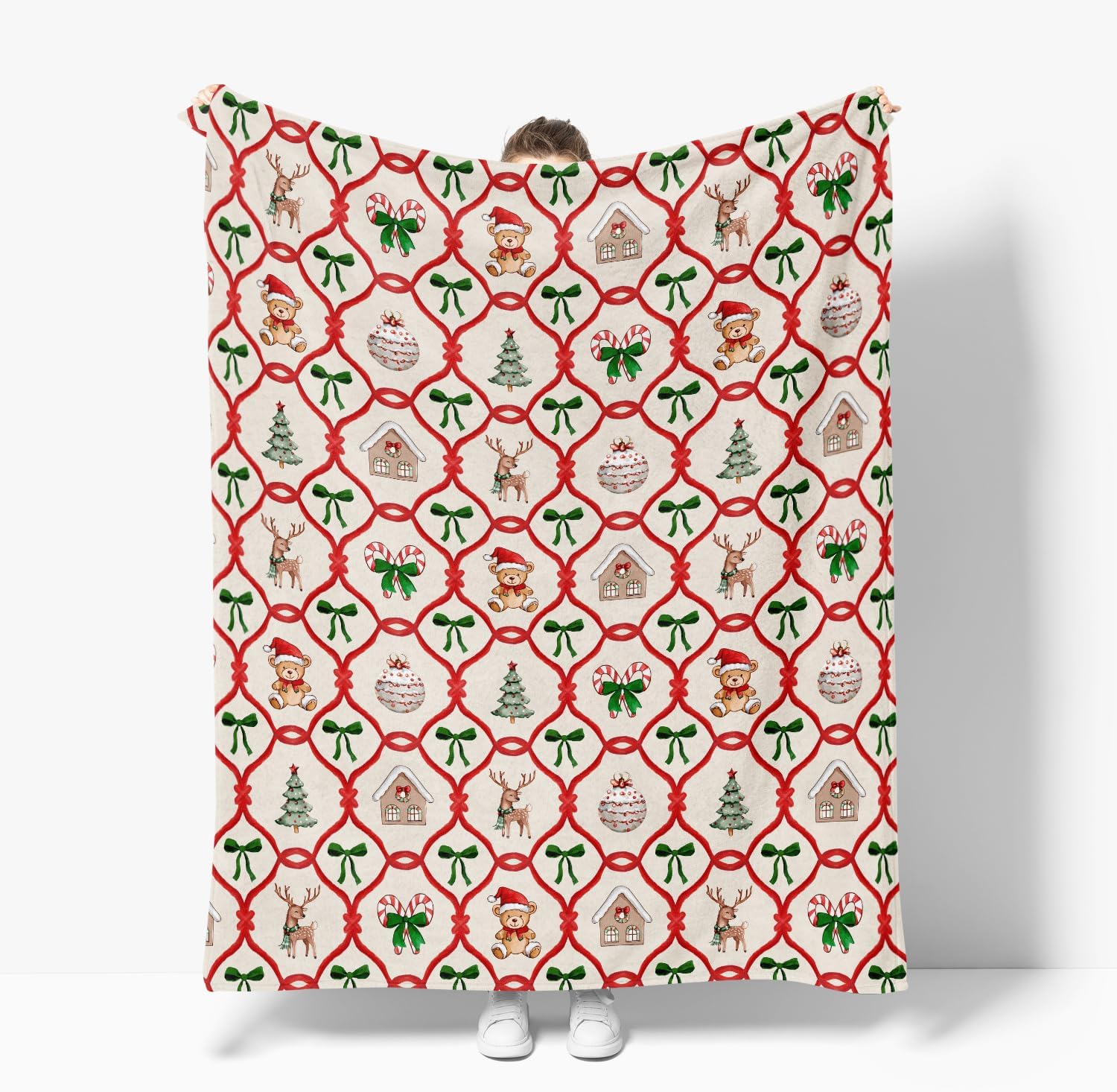 Holiday Wreath & Ornament Christmas Throw Blanket - Image 4