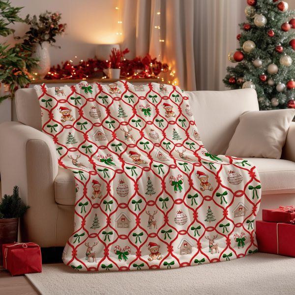 Holiday Wreath & Ornament Christmas Throw Blanket - Image 5