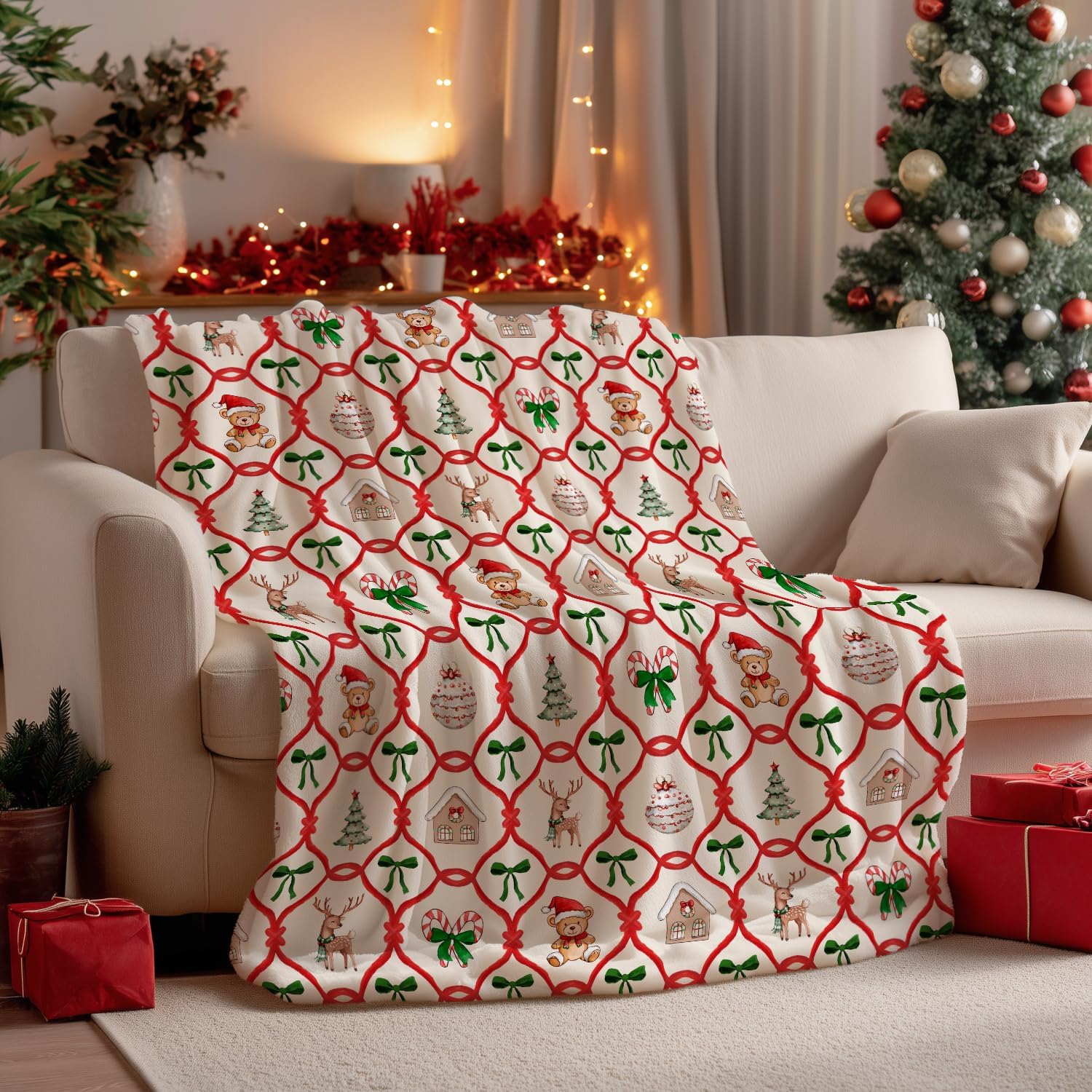 Holiday Wreath & Ornament Christmas Throw Blanket - Image 5