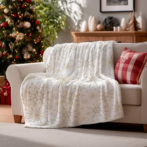 Golden Snowflake Winter Throw Blanket