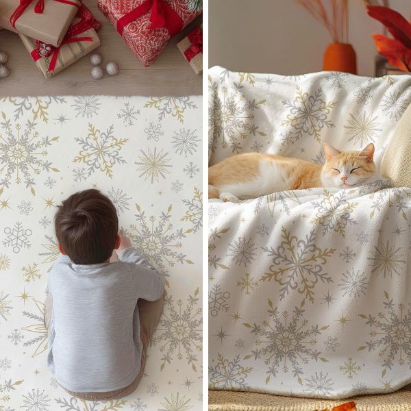 Golden Snowflake Winter Throw Blanket - Image 2