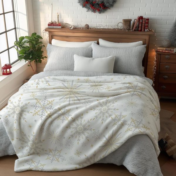 Golden Snowflake Winter Throw Blanket - Image 4