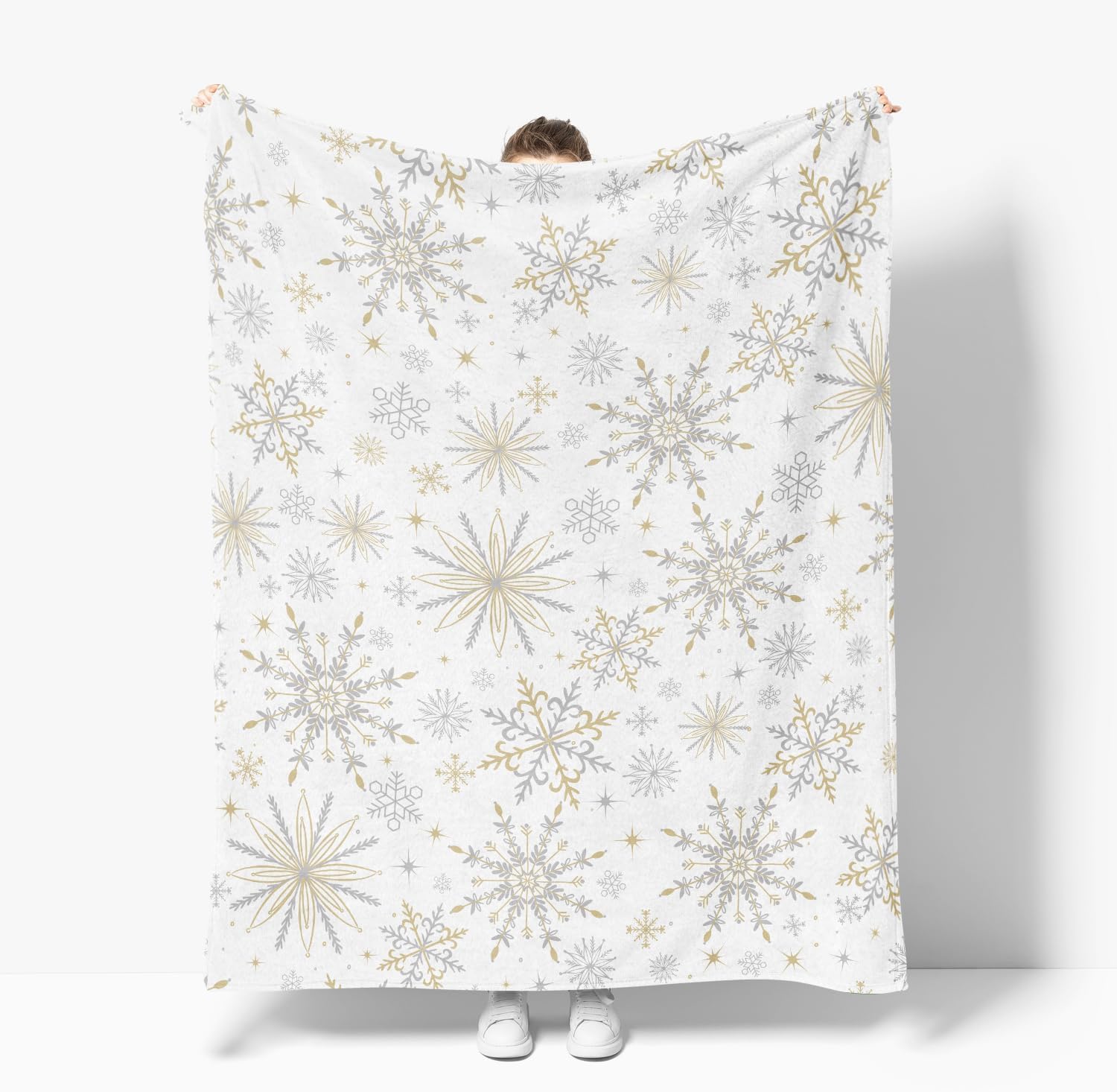 Golden Snowflake Winter Throw Blanket - Image 5