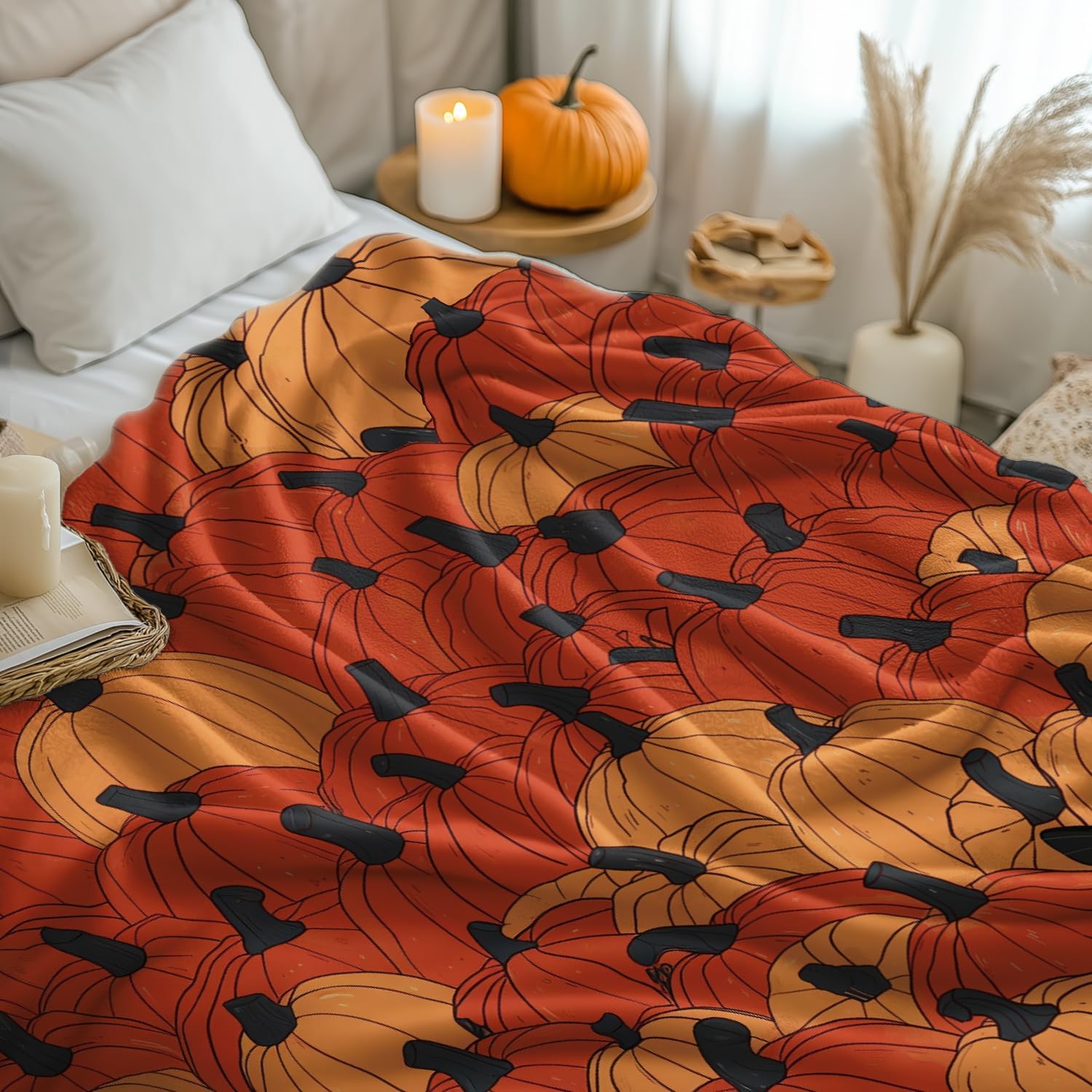 Pumpkin Patch Black Cat Throw Blanket - Image 2