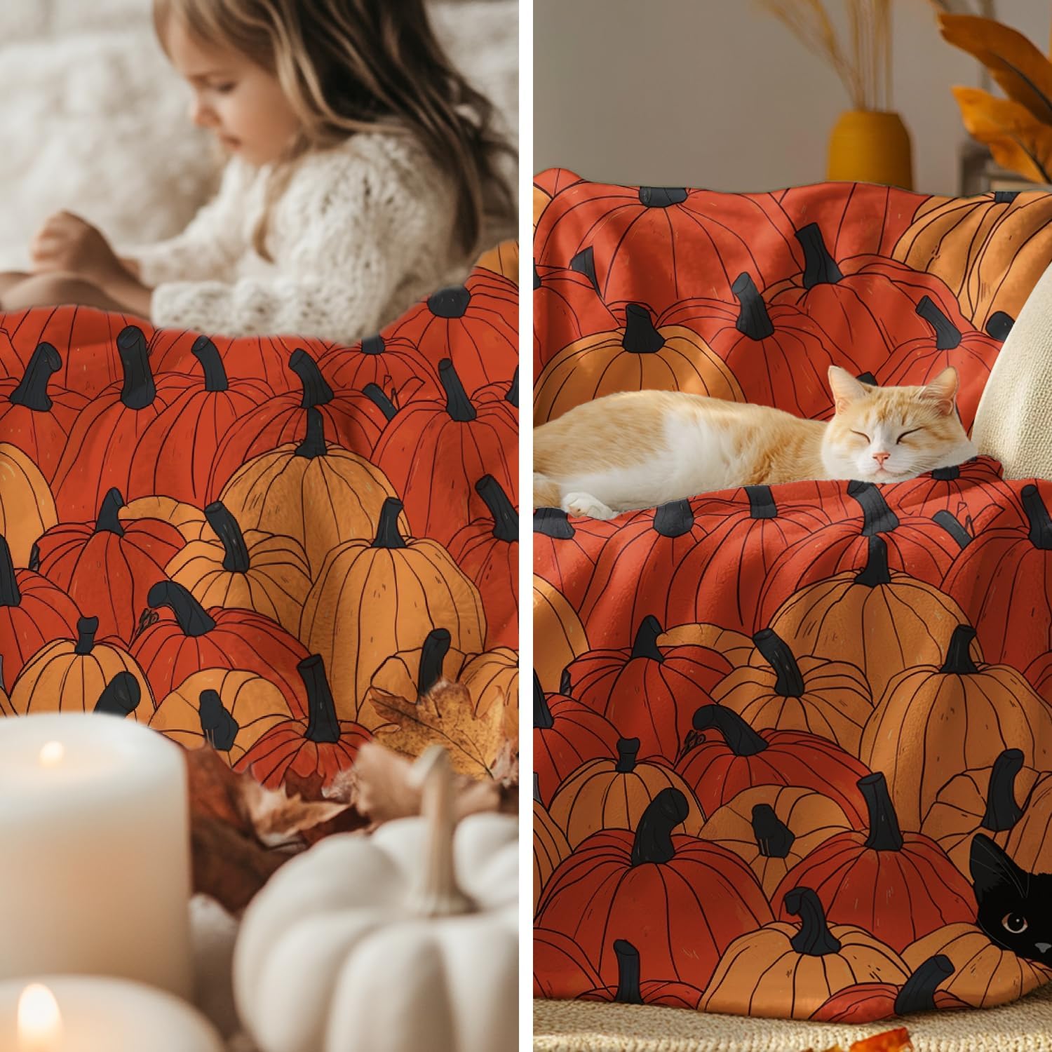 Pumpkin Patch Black Cat Throw Blanket - Image 3