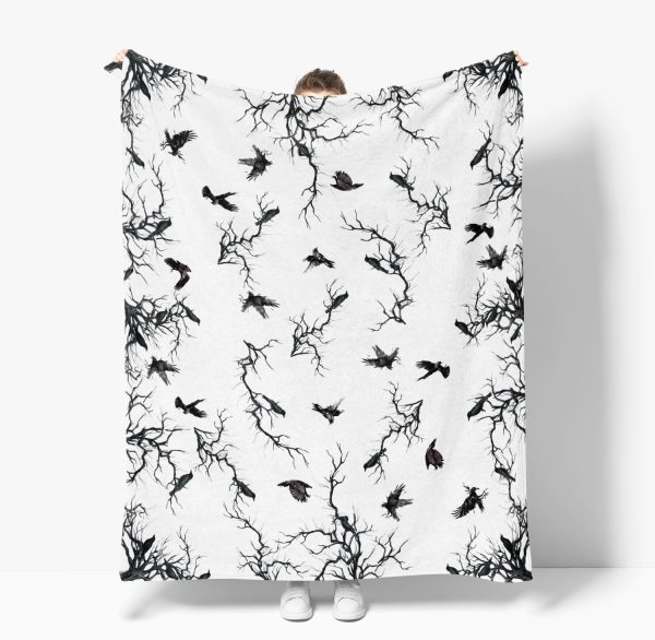Haunted Raven & Branches Halloween Throw Blanket - Image 4