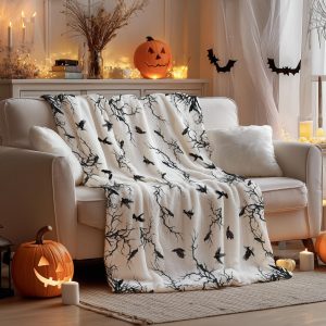 Haunted Raven & Branches Halloween Throw Blanket