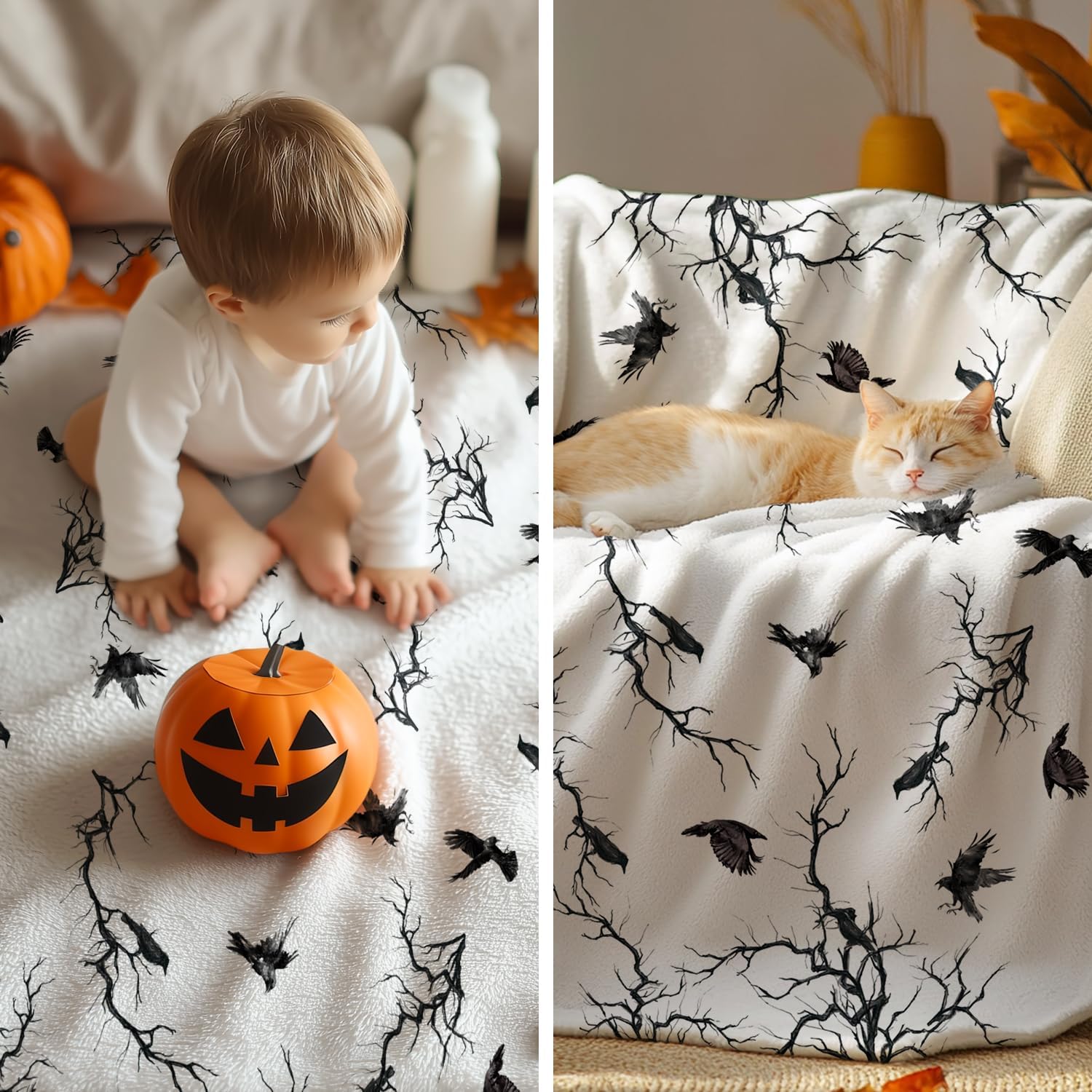 Haunted Raven & Branches Halloween Throw Blanket - Image 5