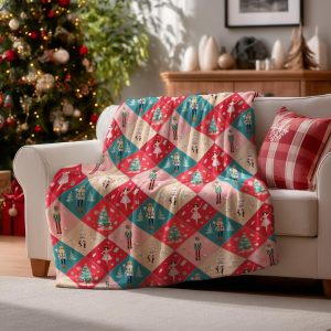 Nutcracker Christmas Patchwork Throw Blanket