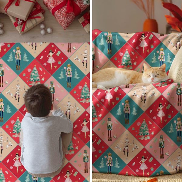 Nutcracker Christmas Patchwork Throw Blanket - Image 3