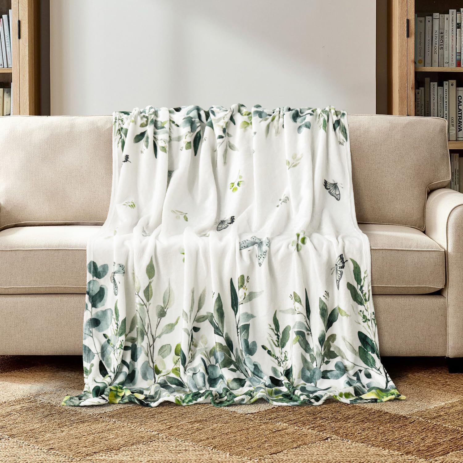 Botanical Leaves & Butterfly Throw Blanket - Image 2