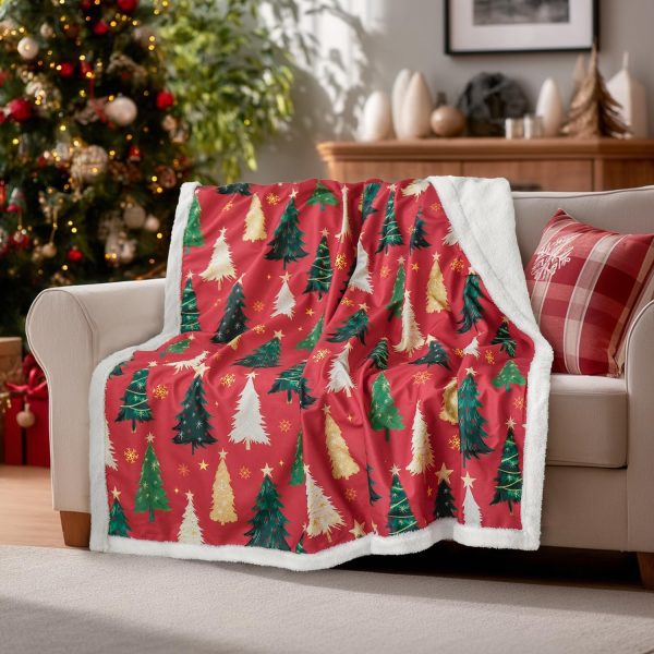 Festive Christmas Tree Sherpa Throw Blanket - Image 5