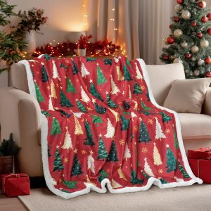 Festive Christmas Tree Sherpa Throw Blanket