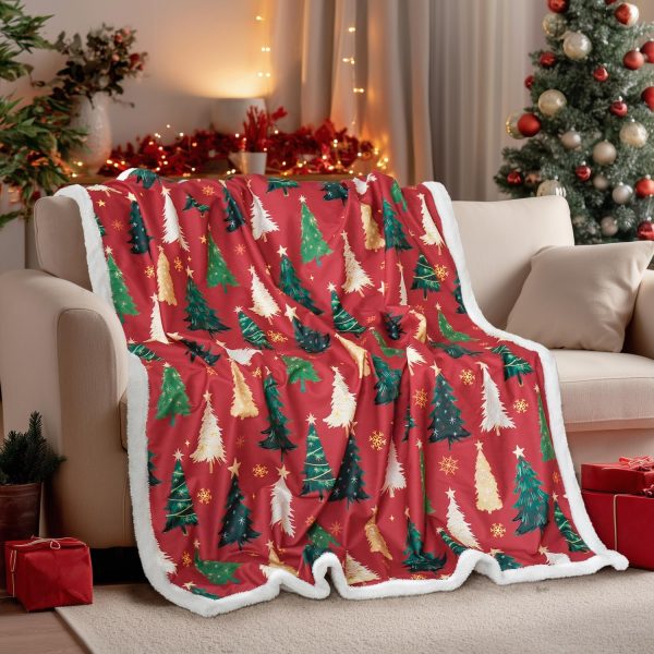 Festive Christmas Tree Sherpa Throw Blanket