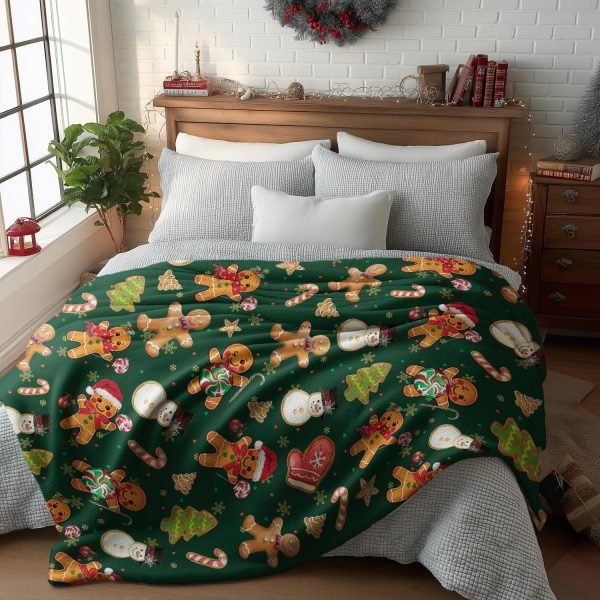 Gingerbread & Candy Cane Christmas Throw Blanket - Image 2