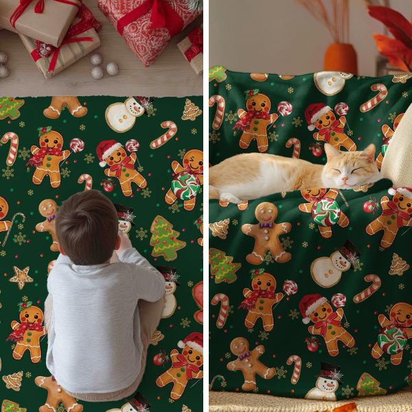 Gingerbread & Candy Cane Christmas Throw Blanket - Image 3