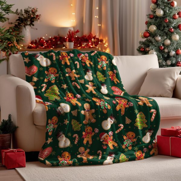 Gingerbread & Candy Cane Christmas Throw Blanket - Image 5