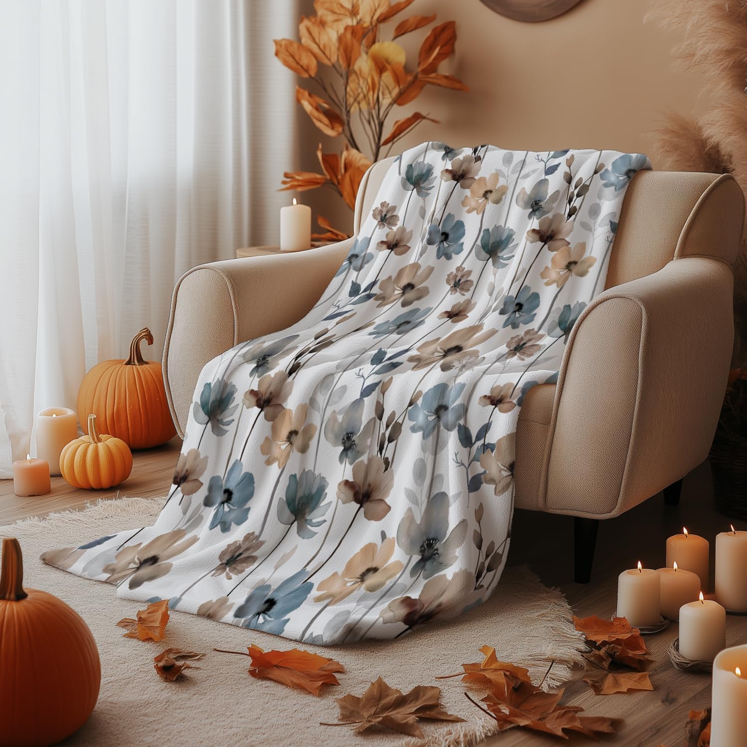 Watercolor Floral Throw Blanket