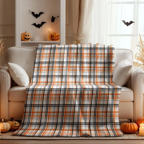 Orange Plaid Halloween Throw Blanket - Image 2