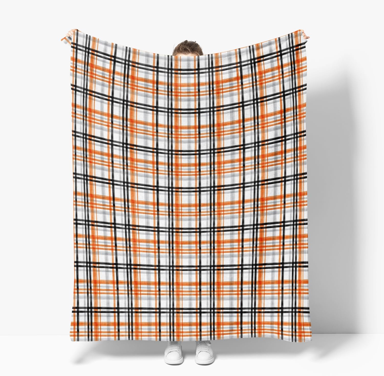 Orange Plaid Halloween Throw Blanket - Image 4