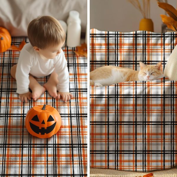 Orange Plaid Halloween Throw Blanket - Image 5
