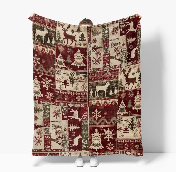 Rustic Christmas Patchwork Throw Blanket - Image 2
