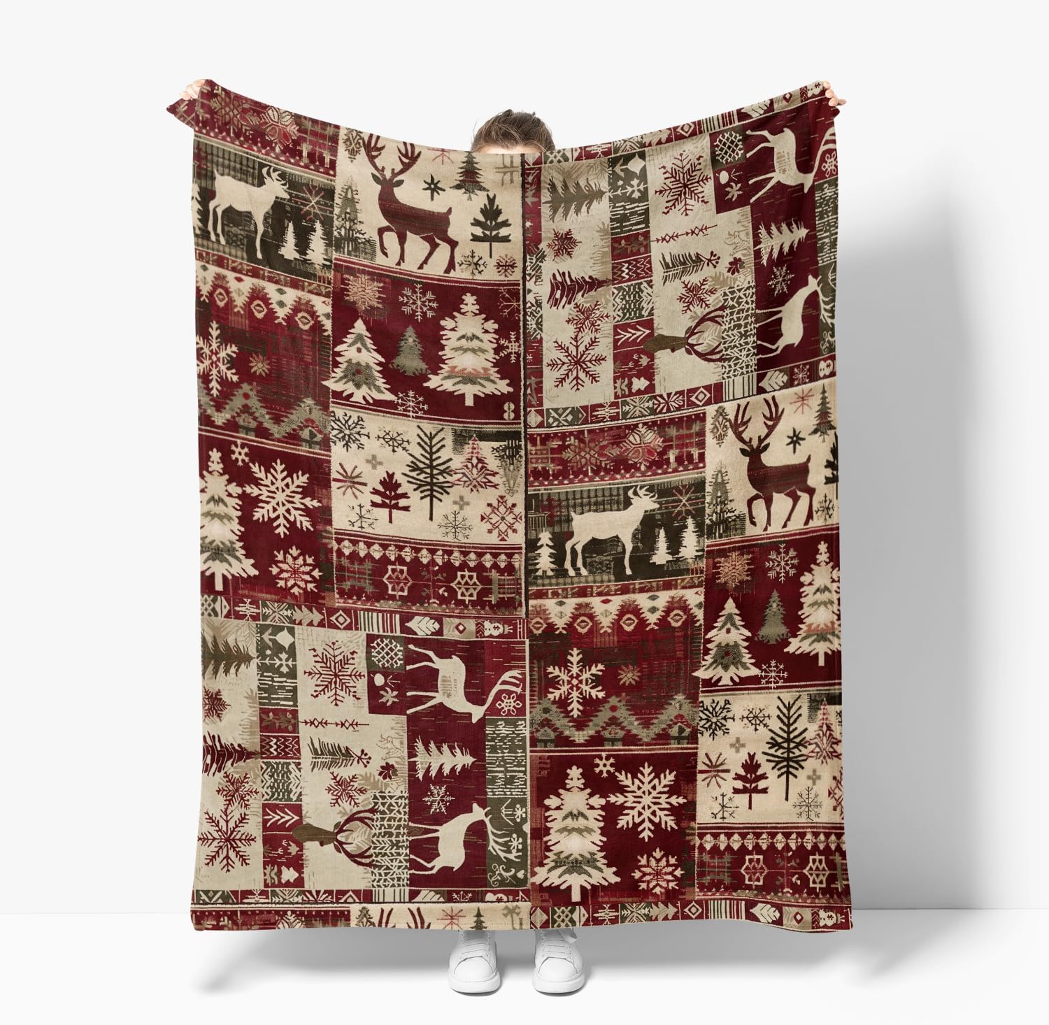 Rustic Christmas Patchwork Throw Blanket - Image 2