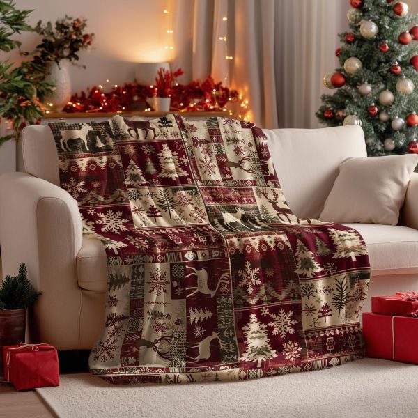 Rustic Christmas Patchwork Throw Blanket - Image 5
