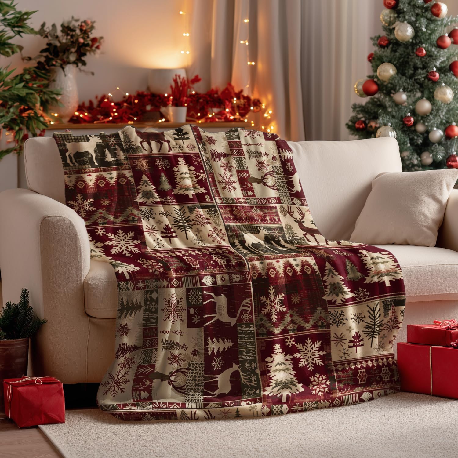 Rustic Christmas Patchwork Throw Blanket - Image 5