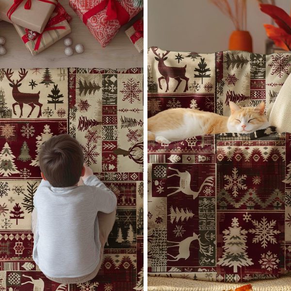 Rustic Christmas Patchwork Throw Blanket - Image 3