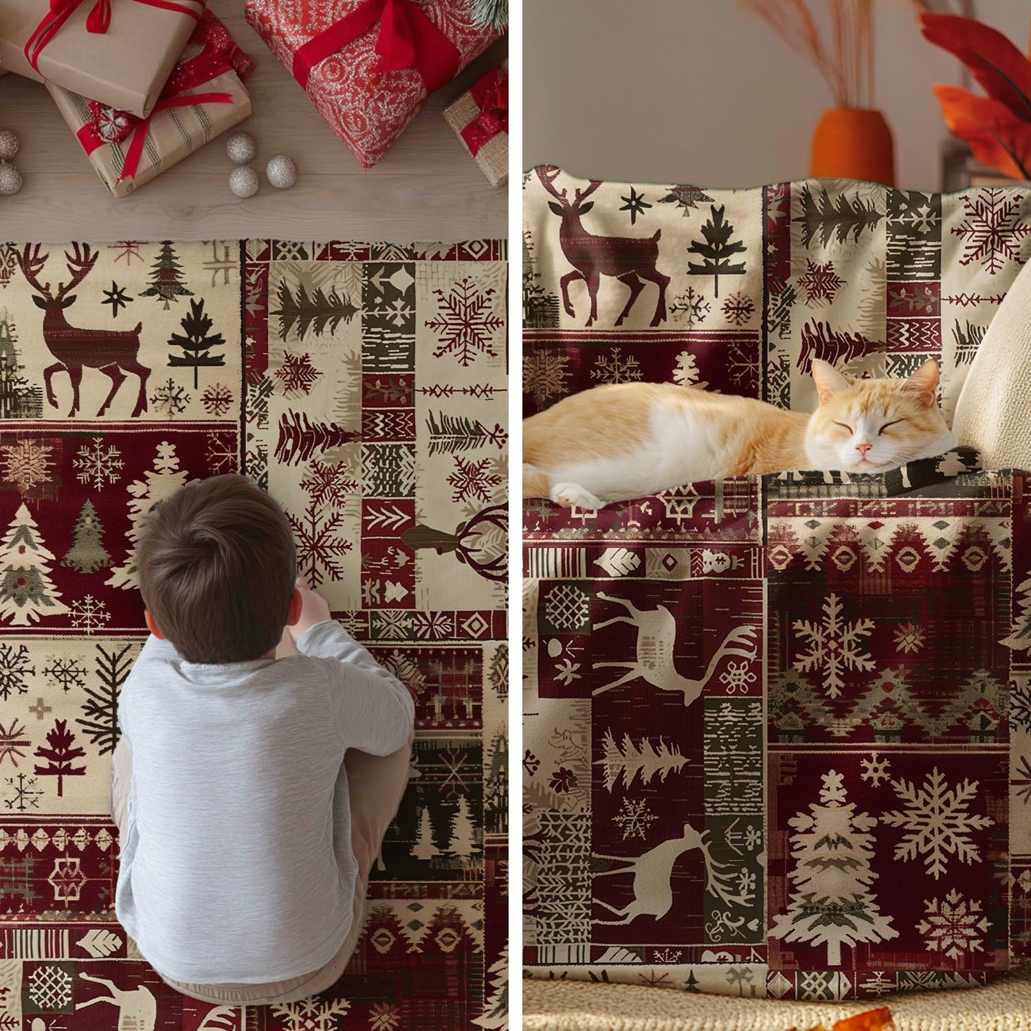 Rustic Christmas Patchwork Throw Blanket - Image 3