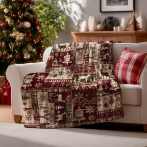 Rustic Christmas Patchwork Throw Blanket