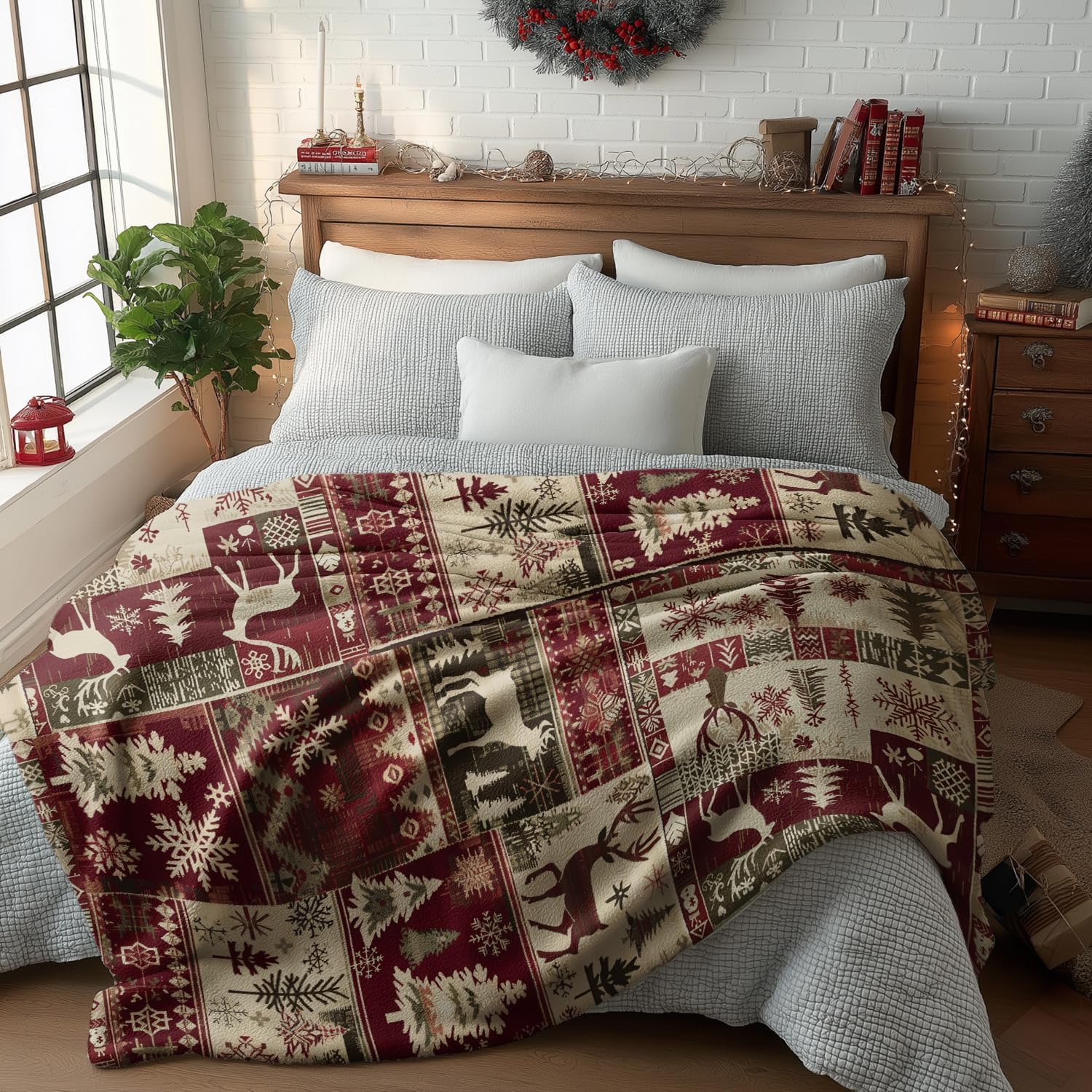 Rustic Christmas Patchwork Throw Blanket - Image 4