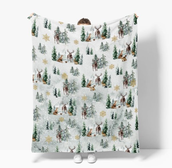 Winter Forest Reindeer Throw Blanket - Image 2
