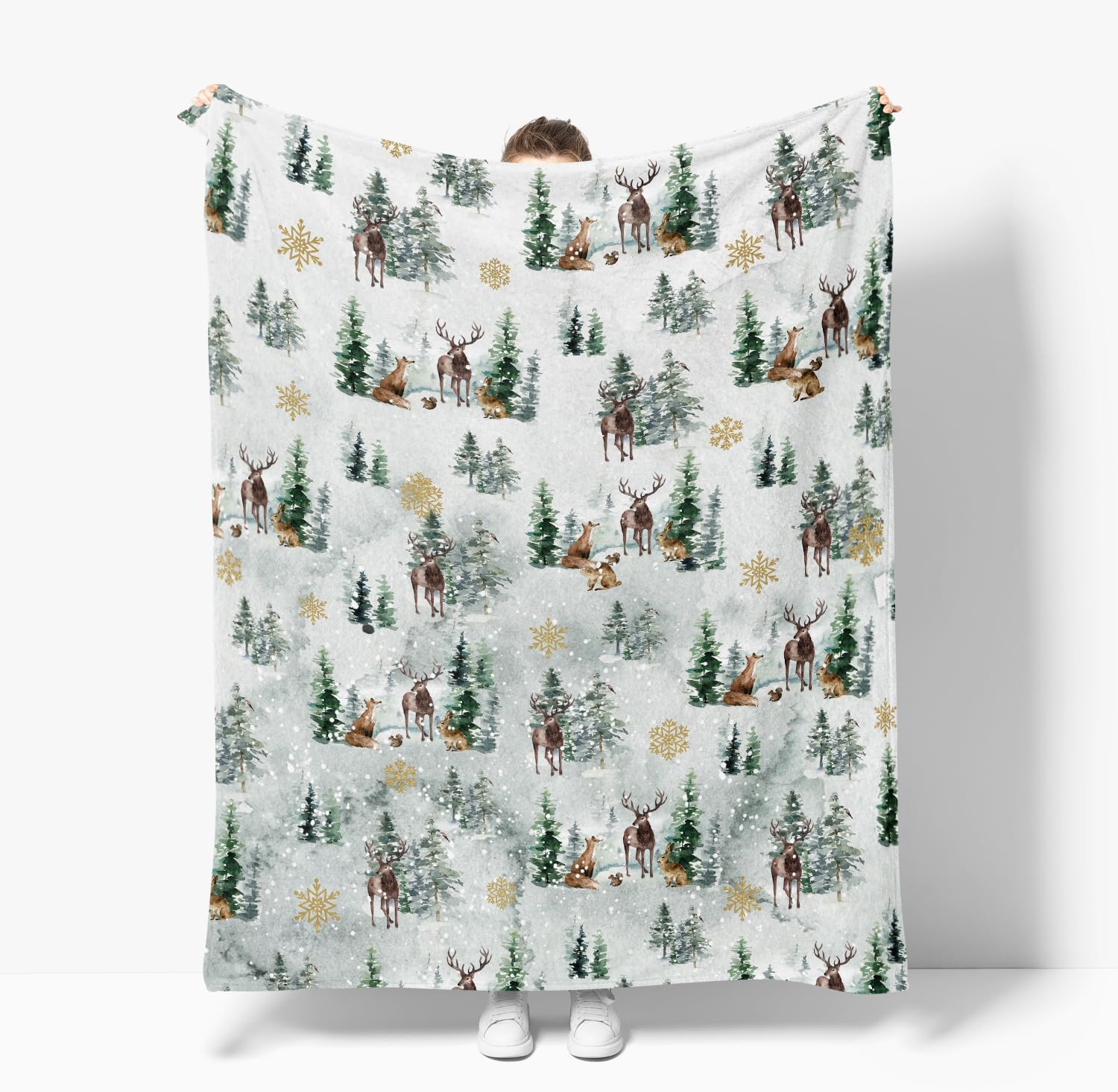 Winter Forest Reindeer Throw Blanket - Image 2