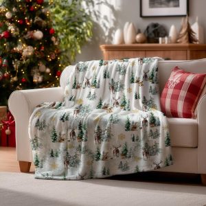 Winter Forest Reindeer Throw Blanket
