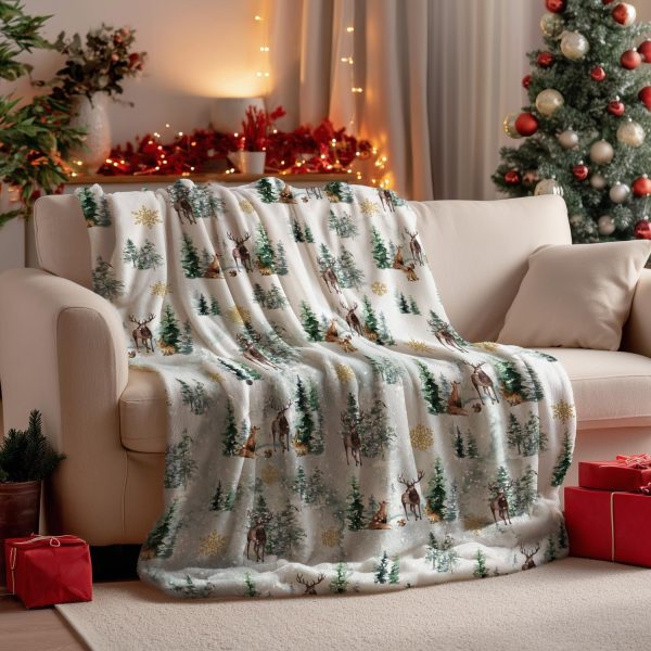 Winter Forest Reindeer Throw Blanket - Image 3