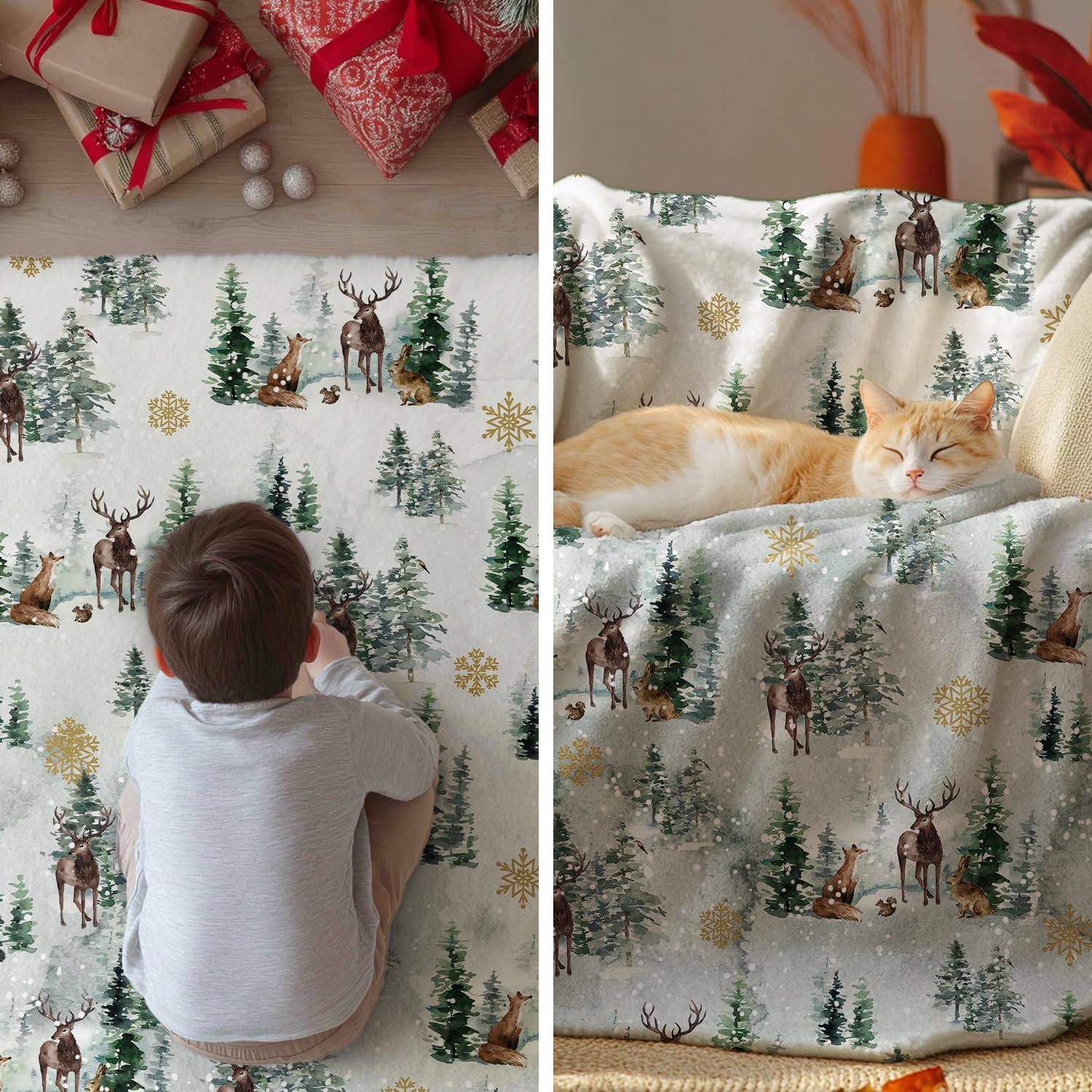 Winter Forest Reindeer Throw Blanket - Image 4