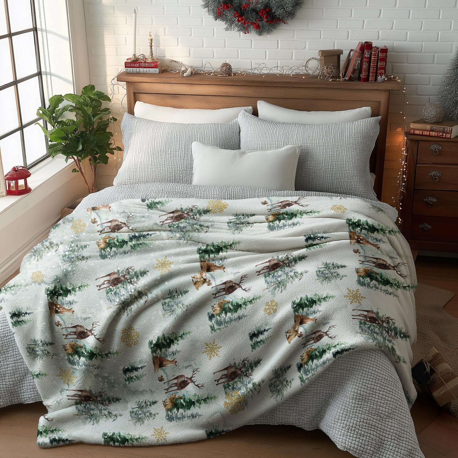 Winter Forest Reindeer Throw Blanket - Image 5