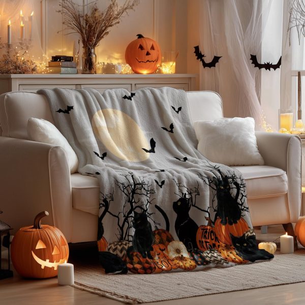 Halloween Black Cat & Pumpkin Throw Blanket