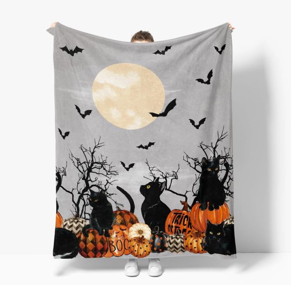 Halloween Black Cat & Pumpkin Throw Blanket - Image 2