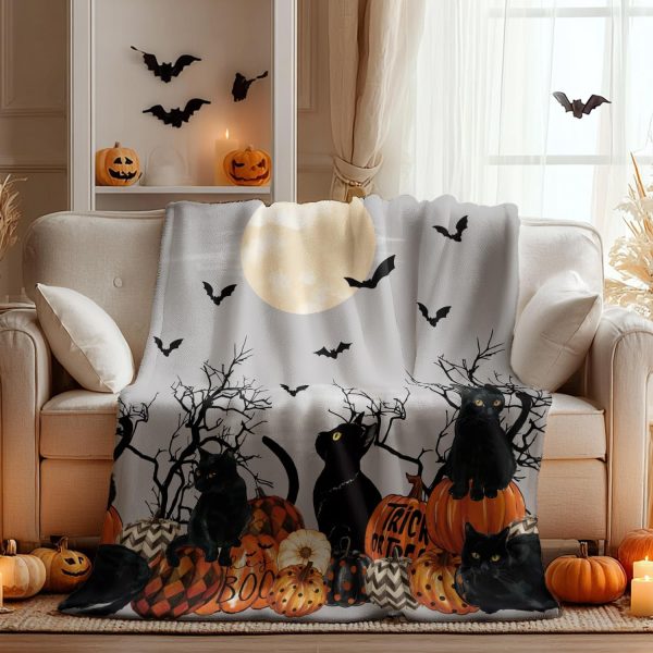Halloween Black Cat & Pumpkin Throw Blanket - Image 3